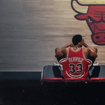 Michael Jordan and Scottie Pippen on the Chicago Bulls bench