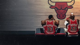 Michael Jordan and Scottie Pippen on the Chicago Bulls bench