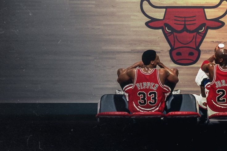 Michael Jordan and Scottie Pippen on the Chicago Bulls bench